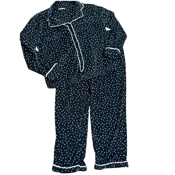 Anne Klein Other - Anne Klein Pajama Set Women Medium Black Polka Dot Velour Button Up